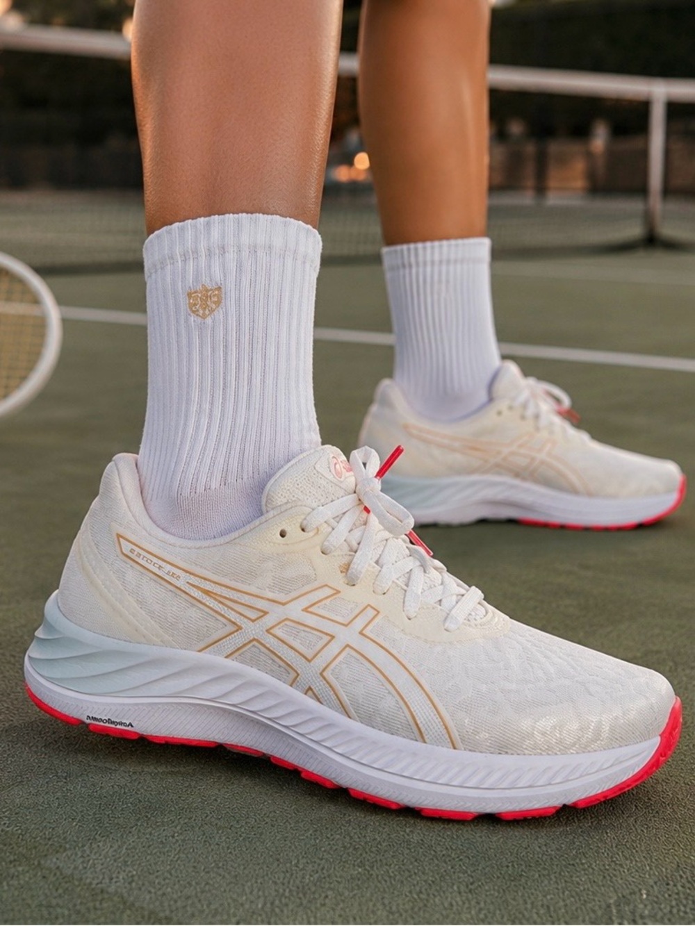 ASICS Gel-Excite 8 Running Shoes White Champagne Gold | Comfort Trainers Sz 7